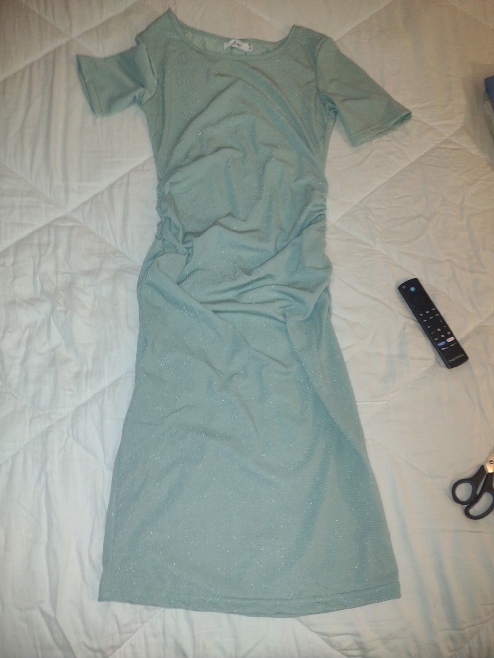 New! Light Green Short Sleeve Sparkle Midi Dress
